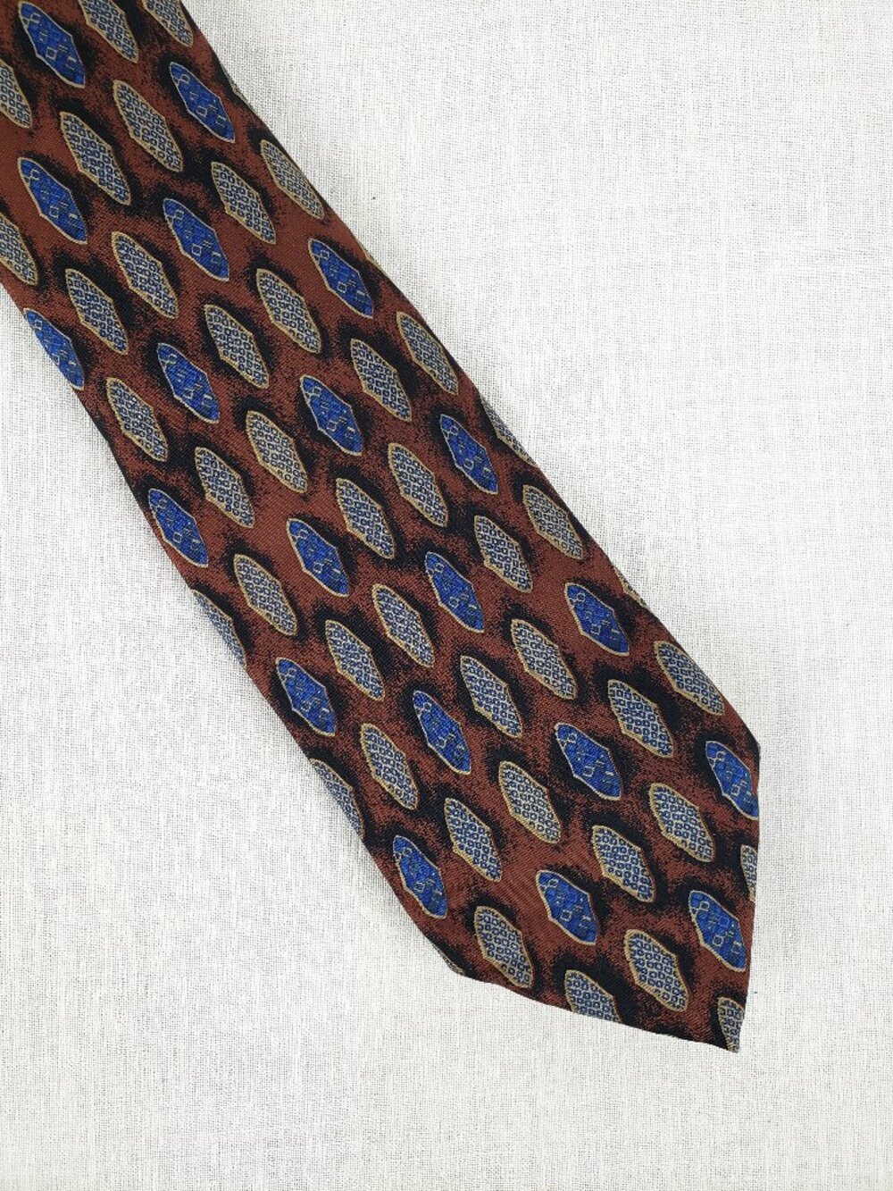 Fendi Vintage Silk Neck Tie Brown Blue Abstract Dot Hand Made Italy Necktie